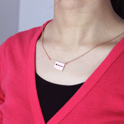 America Oklahoma State USA Map Necklace With Heart  Name Rose Gold - Name My Jewellery