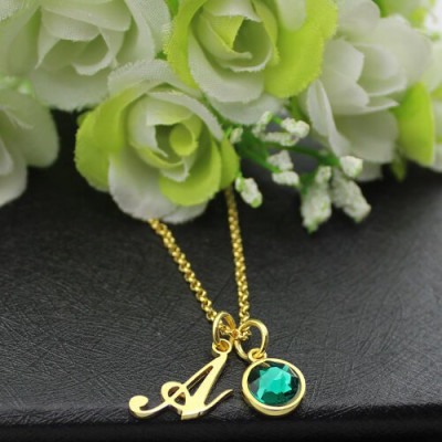 Custom Birthstone Initial Necklace 18ct Gold Plated  - Name My Jewellery