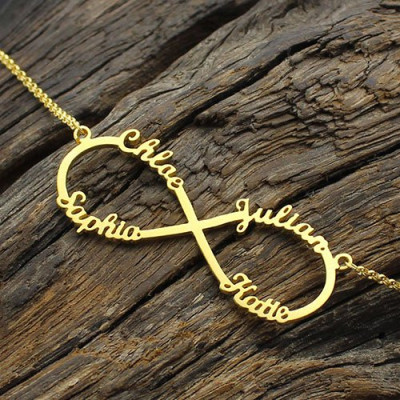 Custom 18ct Gold Plated Infinity Necklace 4 Names - Name My Jewellery