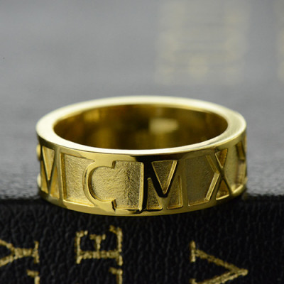 18ct Gold Plated Roman Numeral Date Rings - Name My Jewellery