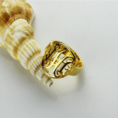 Custom Circle Cut Out Monogrammed Ring 18ct Gold Plated - Name My Jewellery