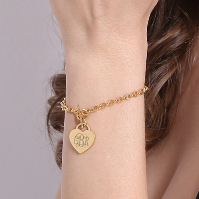 Heart Monogram Initial Charm Bracelets In 18ct Gold Plated - Name My Jewellery