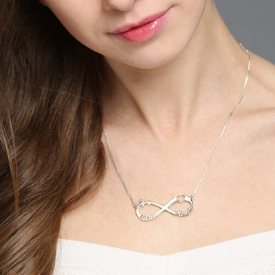 Heart Infinity Necklace 3 Names Sterling Silver - Name My Jewellery