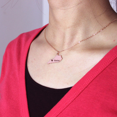 Custom Kentucky State Shaped Necklaces With Heart  Name Rose Gold - Name My Jewellery