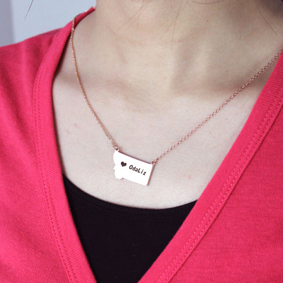 Custom Montana State Shaped Necklaces With Heart  Name Rose Gold - Name My Jewellery