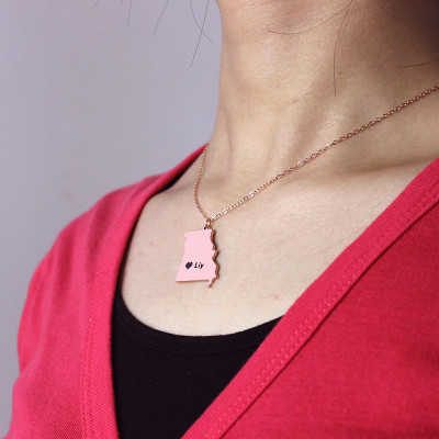 Custom Missouri State Shaped Necklaces With Heart  Name Rose Gold - Name My Jewellery