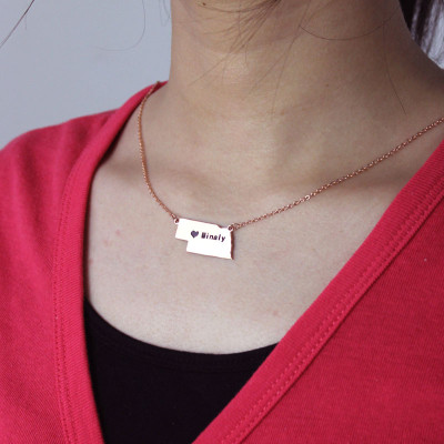 Custom Nebraska State Shaped Necklaces With Heart  Name Rose Gold - Name My Jewellery