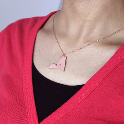 Personalised NY State Shaped Necklaces With Heart  Name Rose Gold - Name My Jewellery