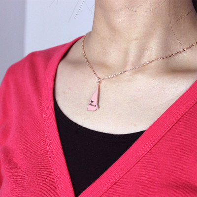 Custom New Hampshire State Shaped Necklaces With Heart  Name Rose Gold - Name My Jewellery