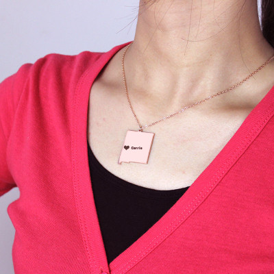 Custom New Mexico State Shaped Necklaces With Heart  Name Rose Gold - Name My Jewellery