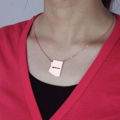 Custom Arizona State Shaped Necklaces With Heart  Name Rose Gold - Name My Jewellery
