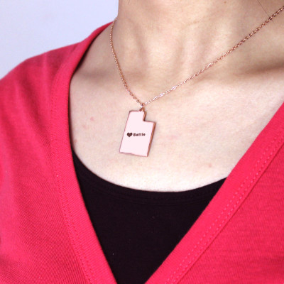 Custom Utah State Shaped Necklaces With Heart  Name Rose Gold - Name My Jewellery