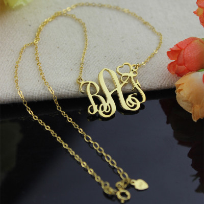 Personalised Initial Monogram Necklace 18ct Solid Gold With Heart - Name My Jewellery