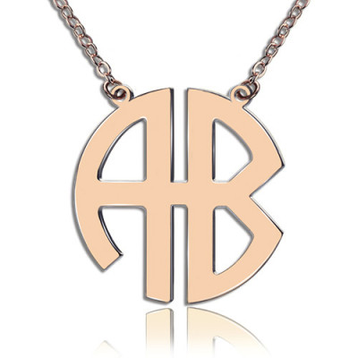 Two Initial Block Monogram Pendant Necklace Solid Rose Gold - Name My Jewellery