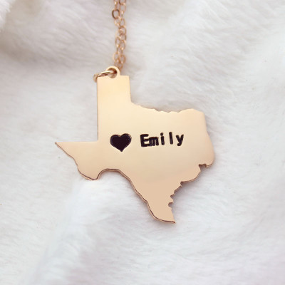Texas State USA Map Necklace With Heart  Name Rose Gold - Name My Jewellery