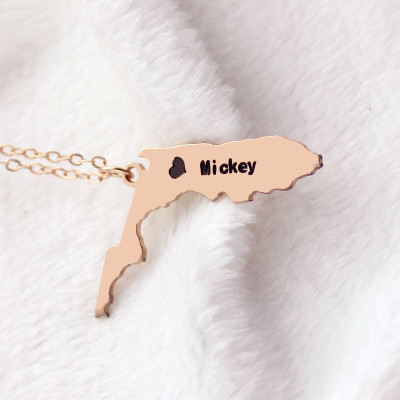 Custom Florida State USA Map Necklace With Heart  Name Rose Gold - Name My Jewellery