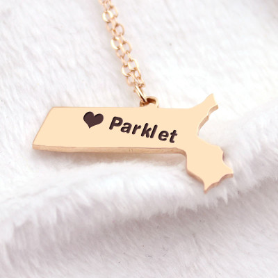 Massachusetts State Shaped Necklaces With Heart  Name Rose Gold - Name My Jewellery
