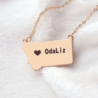 Custom Montana State Shaped Necklaces With Heart  Name Rose Gold - Name My Jewellery