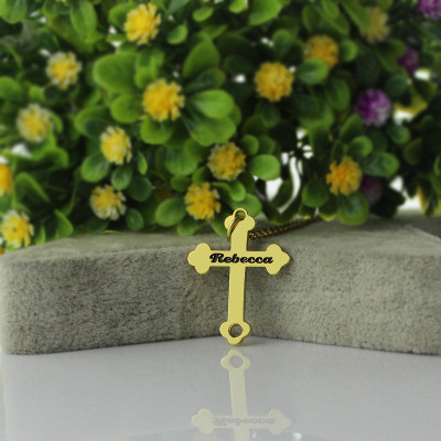 18ct Gold Plated 925 Silver Rebecca Font Cross Name Necklace - Name My Jewellery