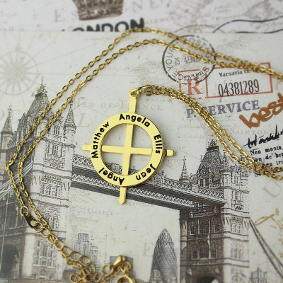 Gold Plated Silver Latin Style Circle Cross Necklace with Any Names - Name My Jewellery