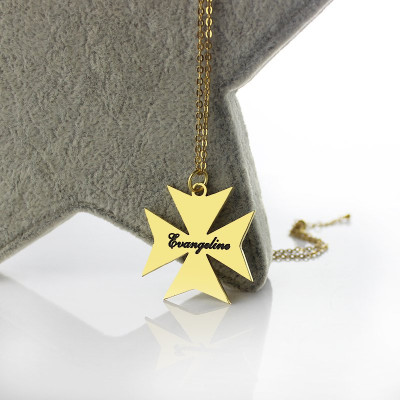 Gold Plated 925 Silver Maltese Cross Name Necklace - Name My Jewellery