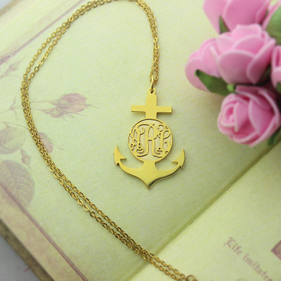 18ct Gold Plated Anchor Monogram Initial Necklace - Name My Jewellery