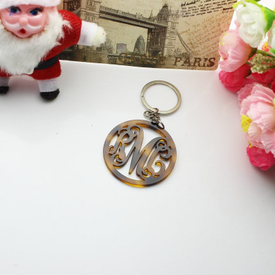 Personalised Acrylic Tortoise Shell Circle Monogram Keychain - Name My Jewellery