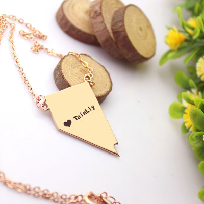 Custom Nevada State Shaped Necklaces With Heart  Name Rose Gold - Name My Jewellery