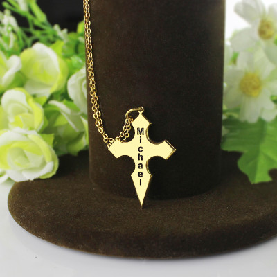 Gold Plated 925 Silver Conical Shape Cross Name Necklace - Name My Jewellery