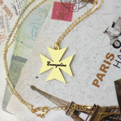 Gold Plated 925 Silver Maltese Cross Name Necklace - Name My Jewellery