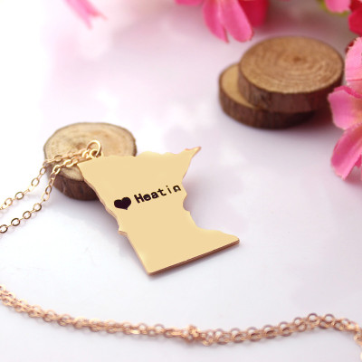 Custom Minnesota State Shaped Necklaces With Heart  Name Rose Gold - Name My Jewellery
