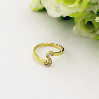 Custom Birthstone Initial Ring 18ct Gold Plated  - Name My Jewellery