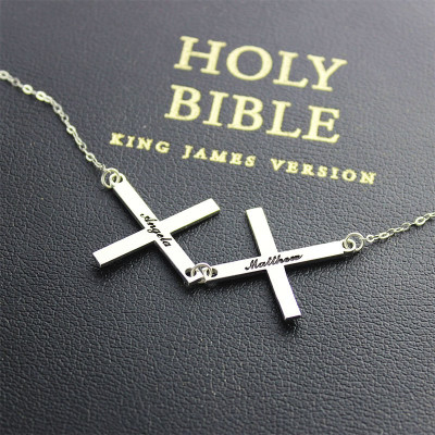 Silver Greece Double Cross Name Necklace - Name My Jewellery