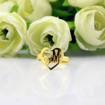 Personalised Heart in Heart Double Initial Ring 18ct Gold Plated - Name My Jewellery