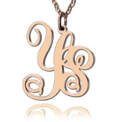 Personalised 18ct Rose Gold Plated Vine Font 2 Initial Monogram Necklace - Name My Jewellery