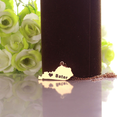 Custom Kentucky State Shaped Necklaces With Heart  Name Rose Gold - Name My Jewellery