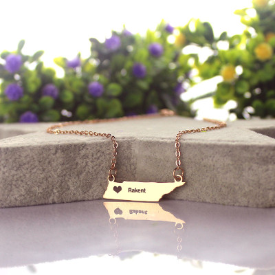 Custom Tennessee State Shaped Necklaces With Heart  Name Rose Gold - Name My Jewellery