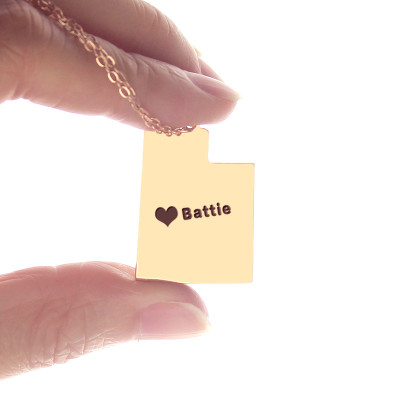 Custom Utah State Shaped Necklaces With Heart  Name Rose Gold - Name My Jewellery