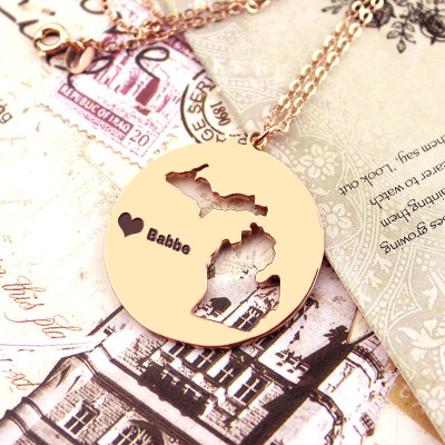 Custom Michigan Disc State Necklaces With Heart  Name Rose Gold - Name My Jewellery