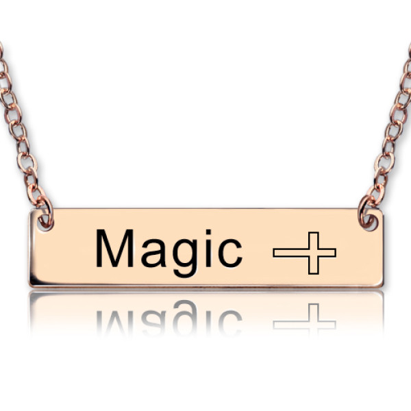 Engraved Name Bar Necklace with Icons 18ct Rose Gold Plated - Name My Jewellery