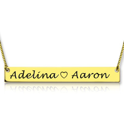 Gold Bar Necklace Engraved Double Name - Name My Jewellery