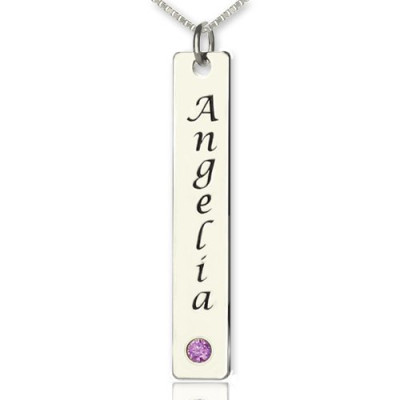 Vertical Bar Necklace Name Tag Silver - Name My Jewellery
