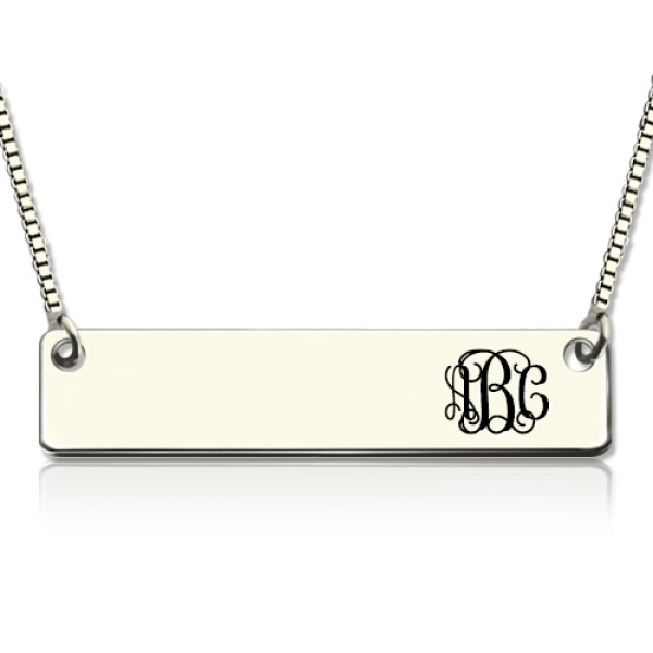 Engraved Monogram Initial Bar Necklace Sterling Silver - Name My Jewellery