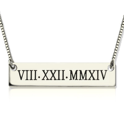 Custom Roman Numeral Bar Necklace Sterling Silver - Name My Jewellery