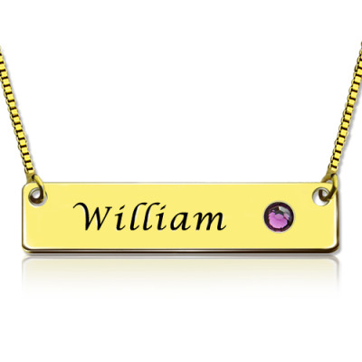 Name Bar Necklace with Birthstone 18ct Gold Plated  - Name My Jewellery