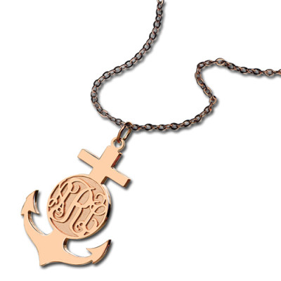 Rose Gold Anchor Cross Monogram Initial Pendant - Name My Jewellery