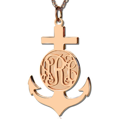 Rose Gold Anchor Cross Monogram Initial Pendant - Name My Jewellery