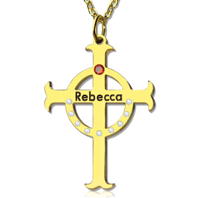 Circle Cross Necklaces with Birthstone  Name 18ct Gold Plated Silver  - Name My Jewellery