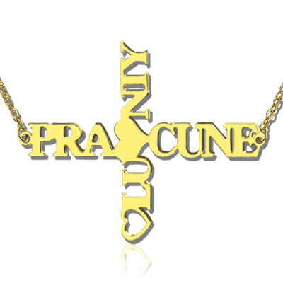 Personalised Two Name Cross Necklace Gold Plated 925 Silver - Name My Jewellery