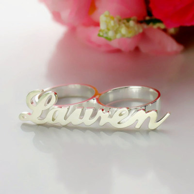 Personalised Allegro Two Finger Name Ring Sterling Silver - Name My Jewellery